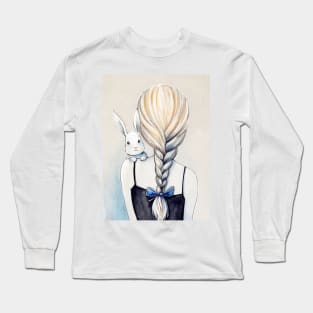 Drawing White Rabbit and Girl Long Sleeve T-Shirt